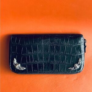 Brighton Black Wallet Crocodile Embossed Clutch with Embellishments Leather